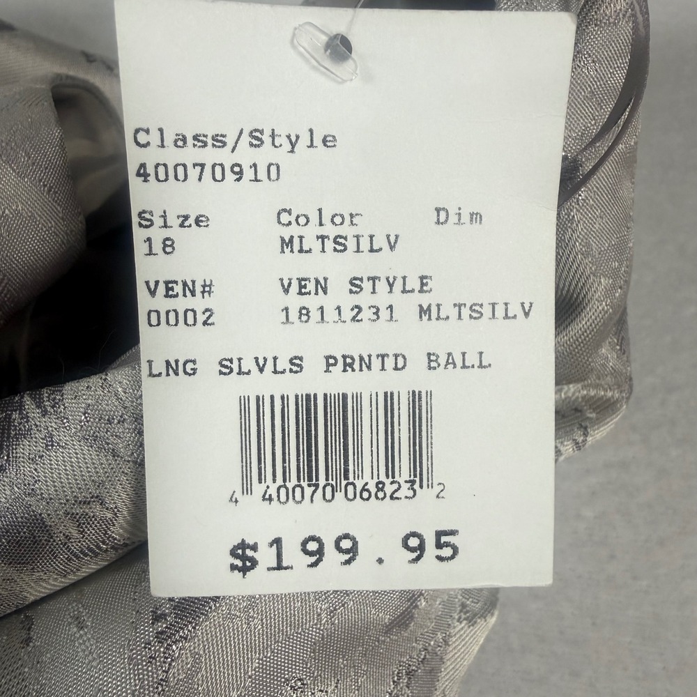 Alex Evenings Gown Women 18 Silver Metallic Brocade Ball Gown Formal Wedding - Picture 6 of 9
